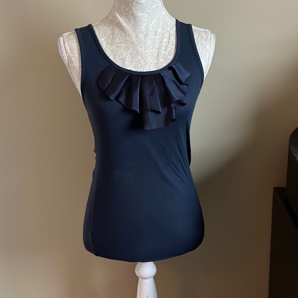 Ann Taylor Blue Tank Top with flounce accent